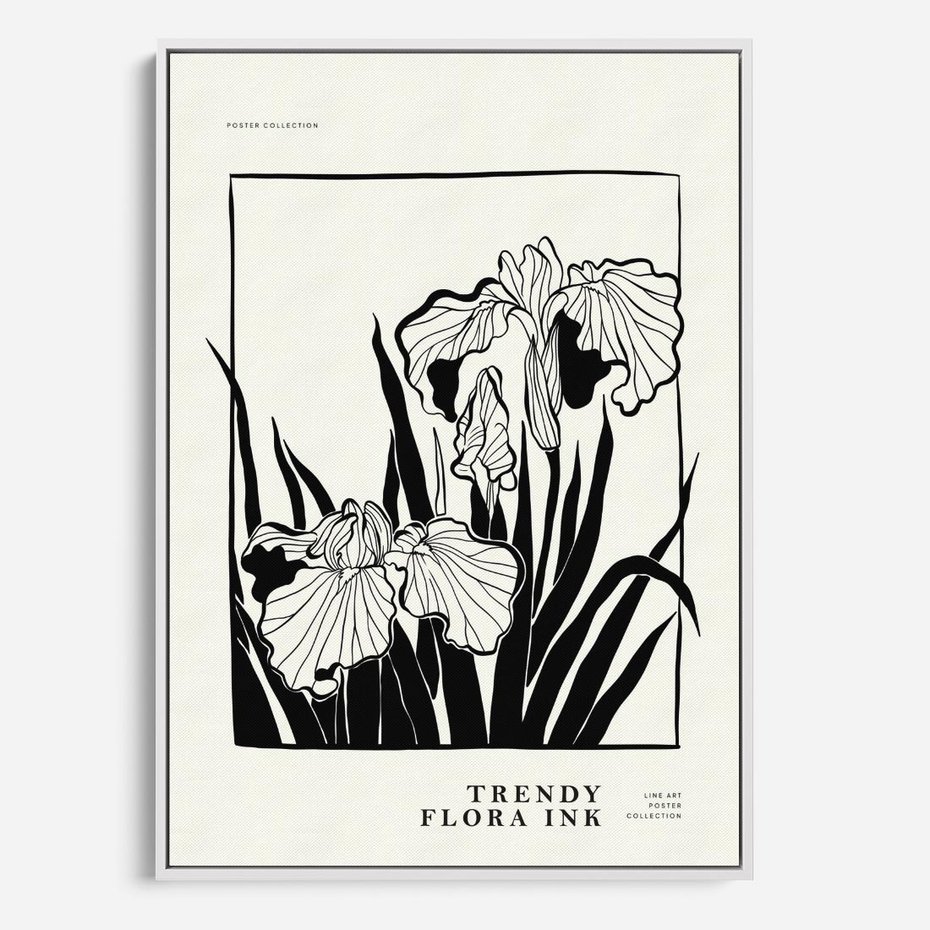 Obraz w ramie 80x120 - Spojrzenia na szkicowaną przeszłość - kwiaty, typografia - rama biała