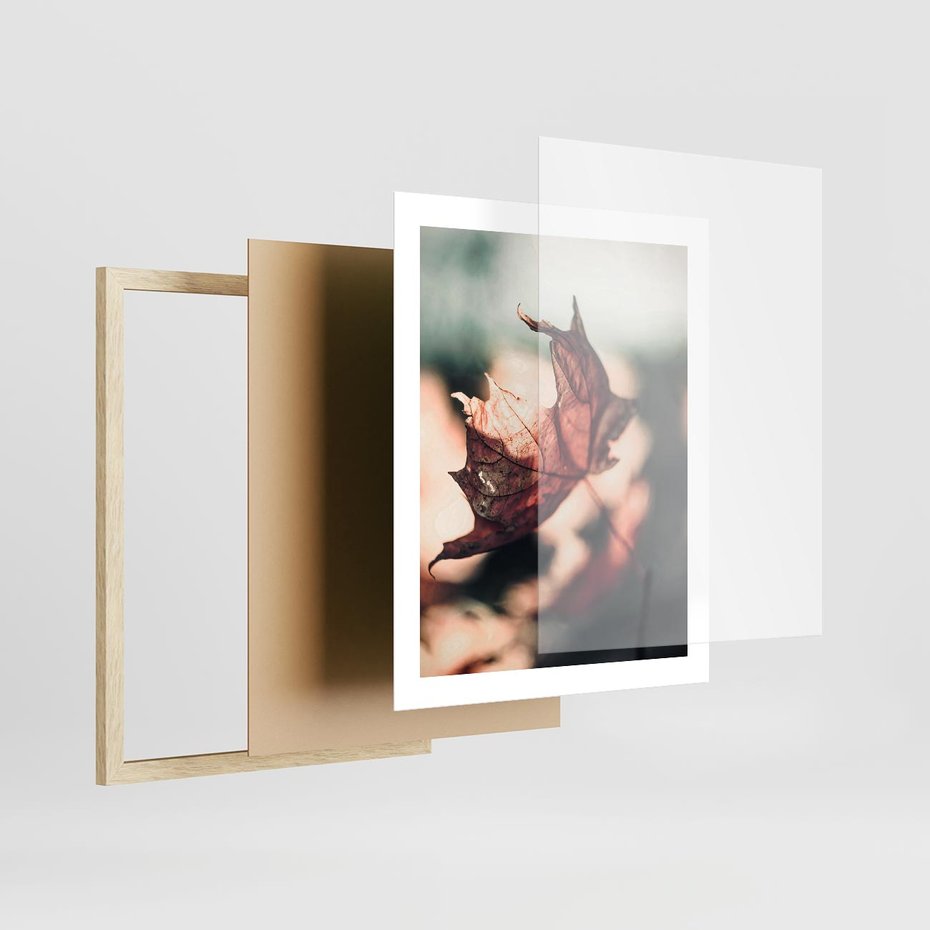 Plakat w ramie 40x50 - Liść w Jesieni - jesienny liść, czerwony - rama drewno