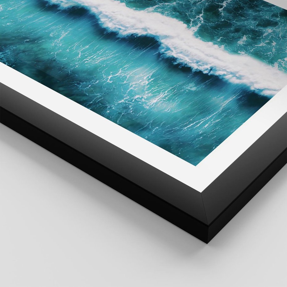 Plakat w ramie 50x70 - Błękitna Siła Oceanu - fale, ocean - rama czarna