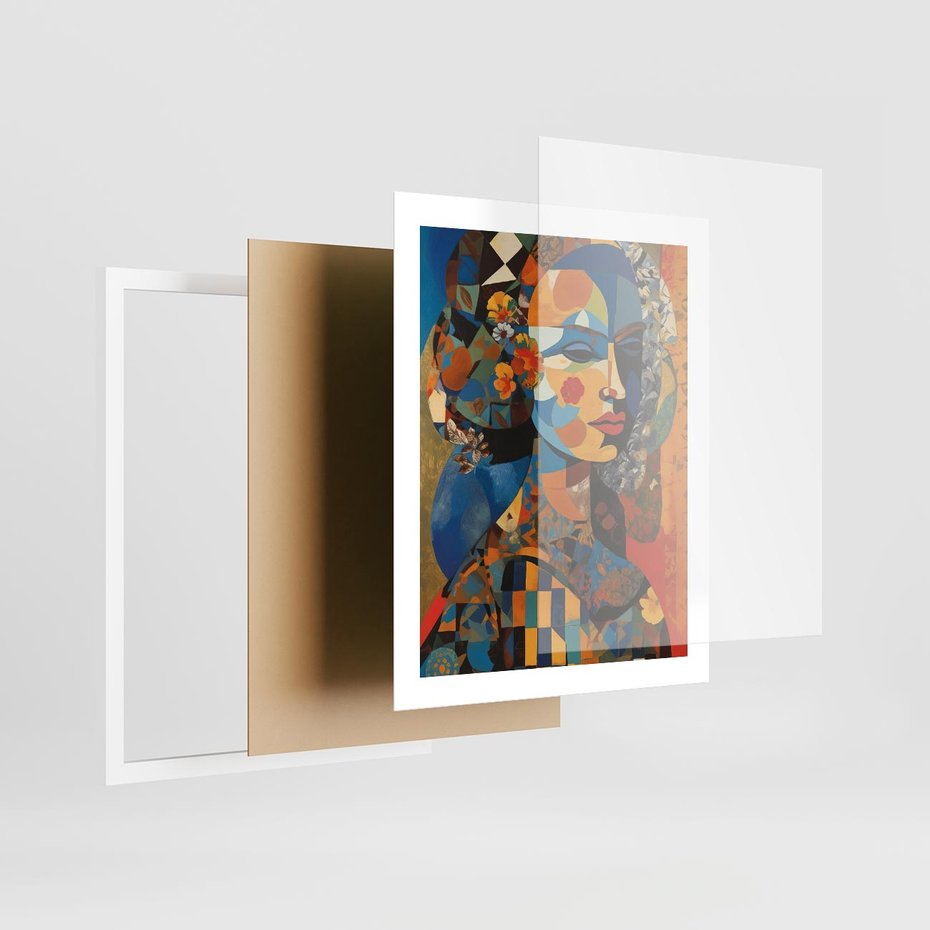 Plakat w ramie 40x50 - Impresje Cichego Szeptu - abstrakcyjny obraz, portret kobiety - rama biała