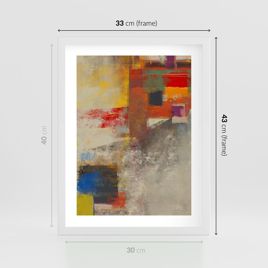 Plakat w ramie 30x40 - Abstrakcja olejna - kształty i kolory - abstrakcja, olejna - rama biała