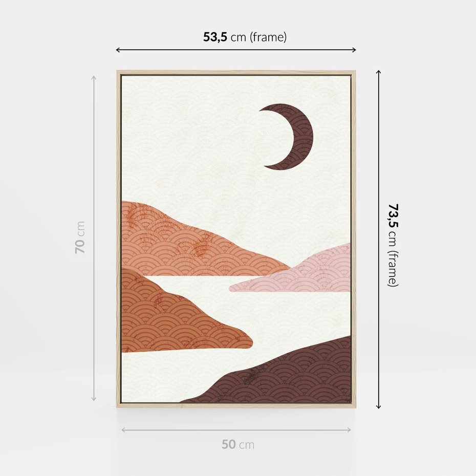 Obraz w ramie 50x70 - Księżycowa Refleksja - nowoczesna sztuka, góry - rama drewno