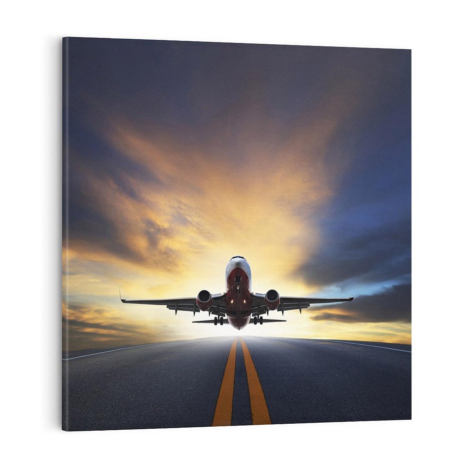 Obraz na płótnie 70x70 - Podróż samolotem w pejzaż - samolot, podróż