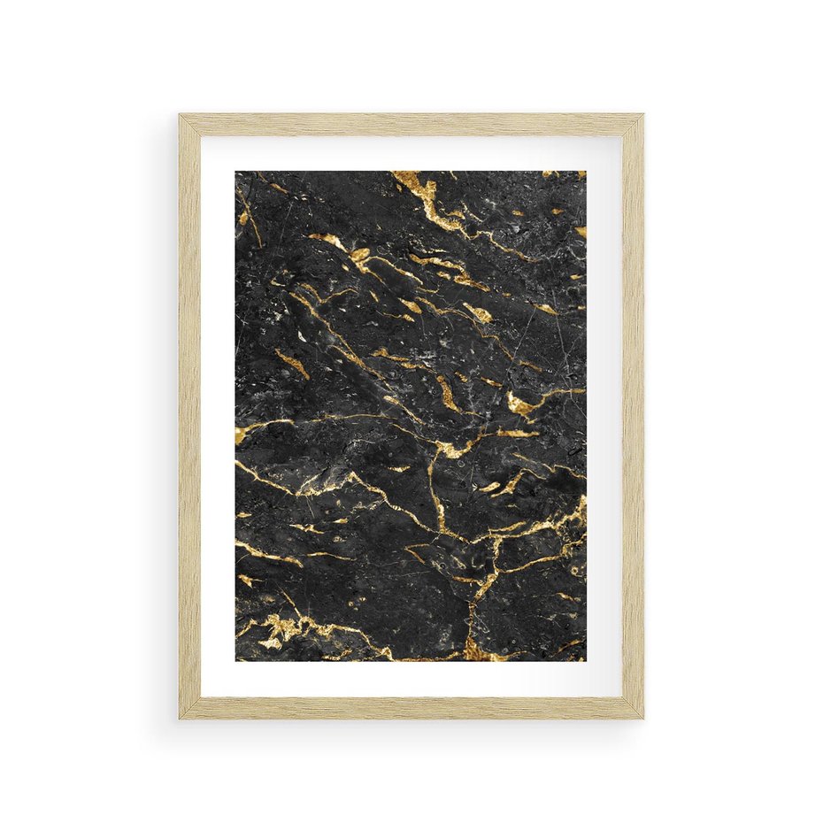 Plakat w ramie 30x40 - Egzotyczny Blask - marmur, złoto - rama drewno