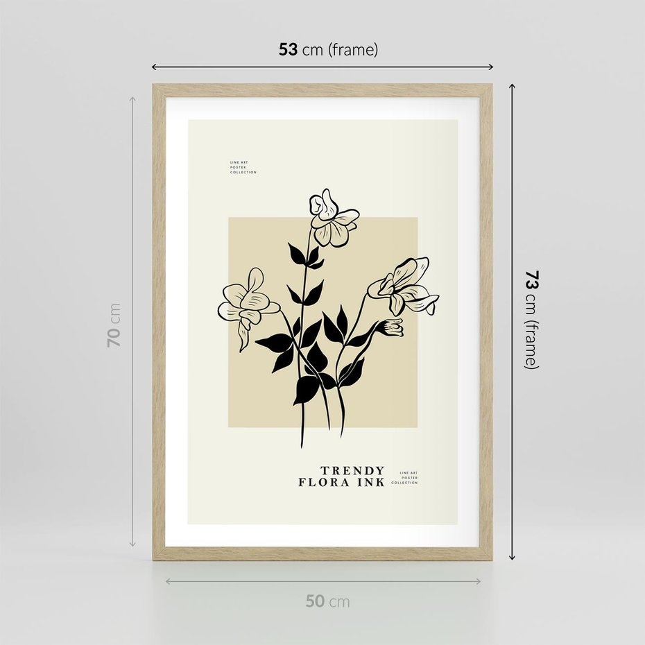 Plakat w ramie 50x70 - Malowane szkicowe tęsknoty - kwiaty, typografia - rama drewno