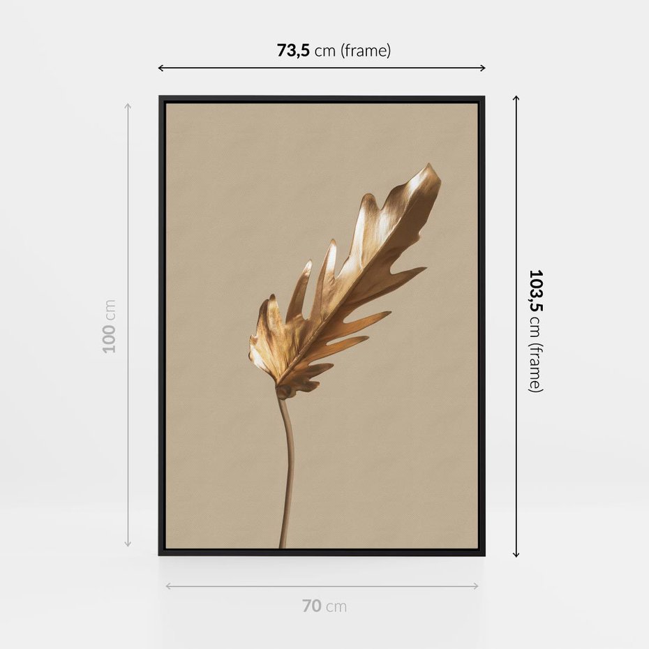 Obraz w ramie 70x100 - Piękno w Detalu - złoty, liść - rama czarna