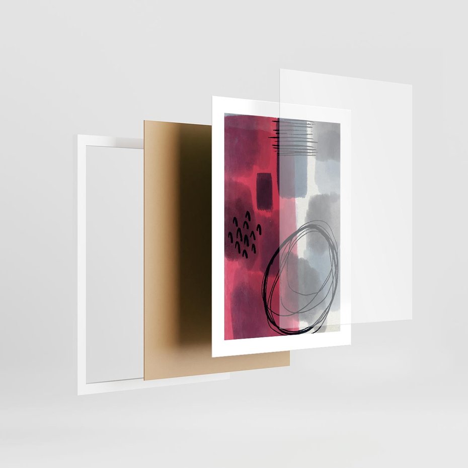 Plakat w ramie 30x40 - Formy w Różu i Granacie - abstrakcja, różne formy - rama biała