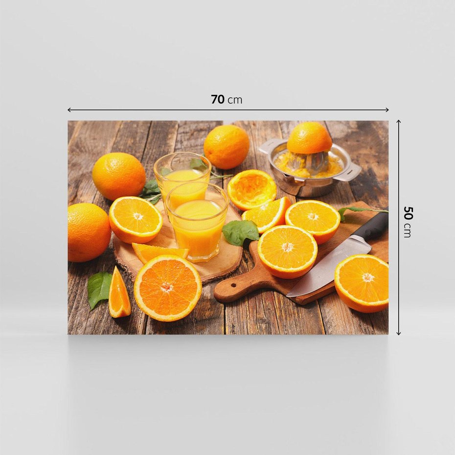 Obraz na płótnie 70x50 - Soczyste pomarańcze i soki - pomarańcze, soki