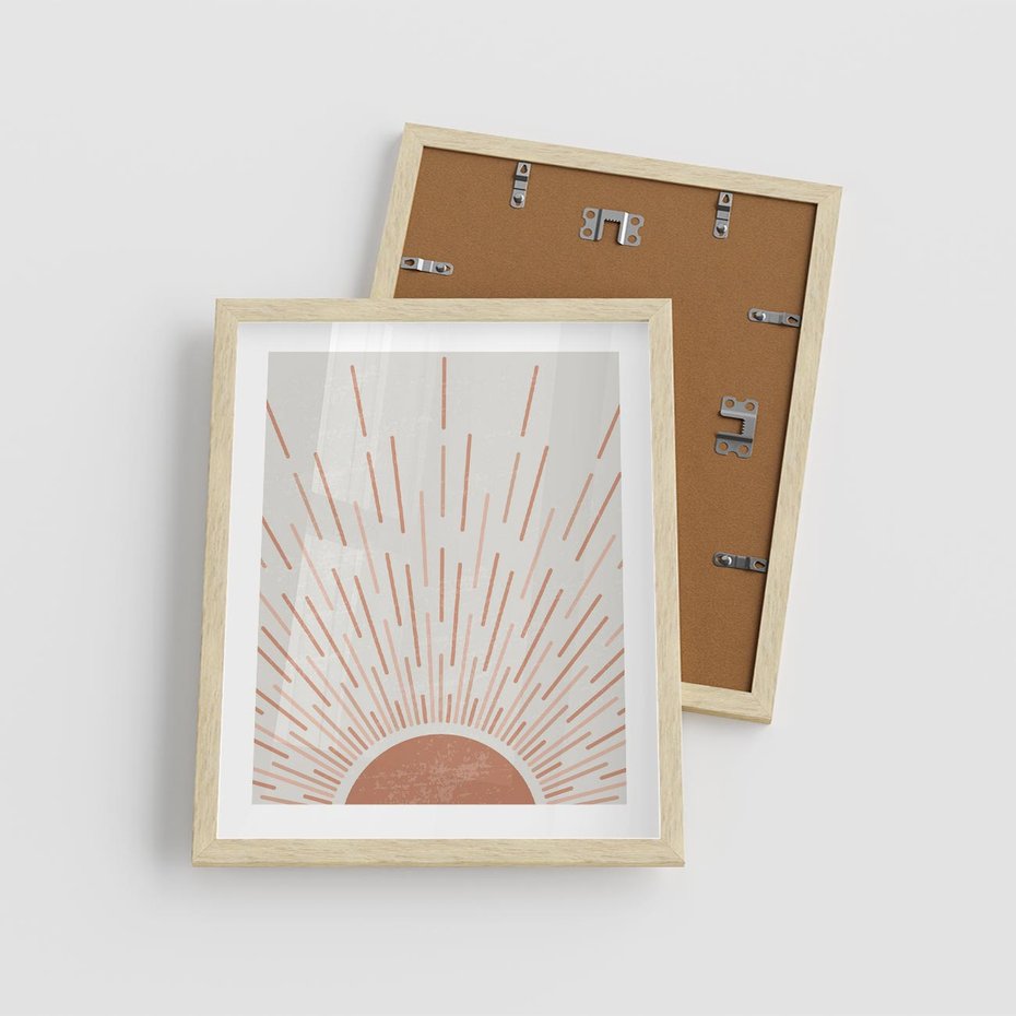 Plakat w ramie 40x50 - Słońce w Stylu Boho - słońce, grafika boho - rama drewno
