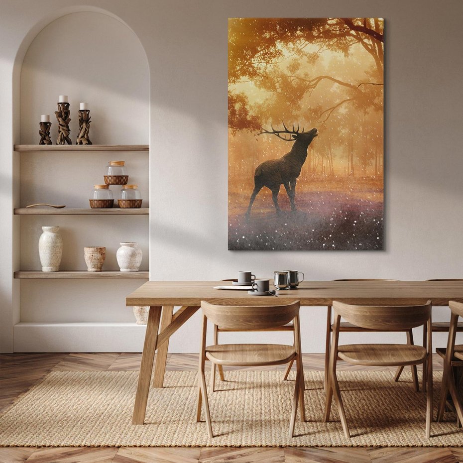 Obraz na płótnie 50x70 - Spotkanie jelena w lesie - jeleń, las