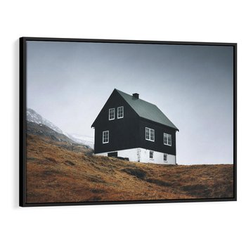 Obraz w ramie 100x70 - Ciepło i Przytulność - skandynawski, domek - rama czarna