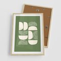 Plakat w ramie 50x70 - Migotliwe Formy - geometryczne boho kształty na brązowym, oliwkowym tle - rama drewno