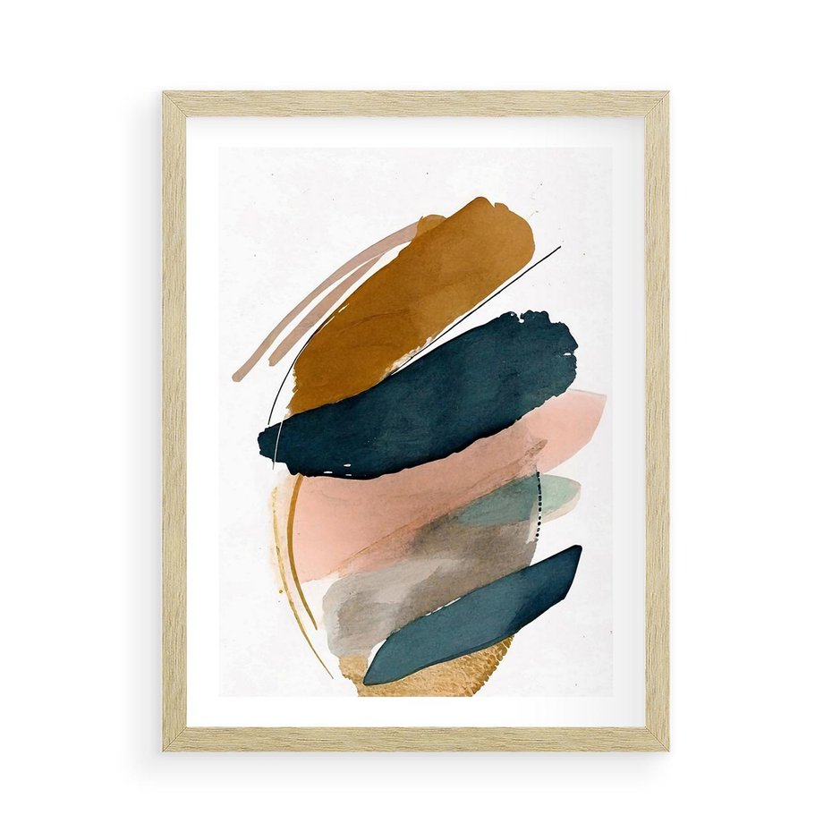 Plakat w ramie 50x70 - Migocące Impresje Przestrzeni - abstrakcyjny obraz, kolory ciepłe - rama drewno