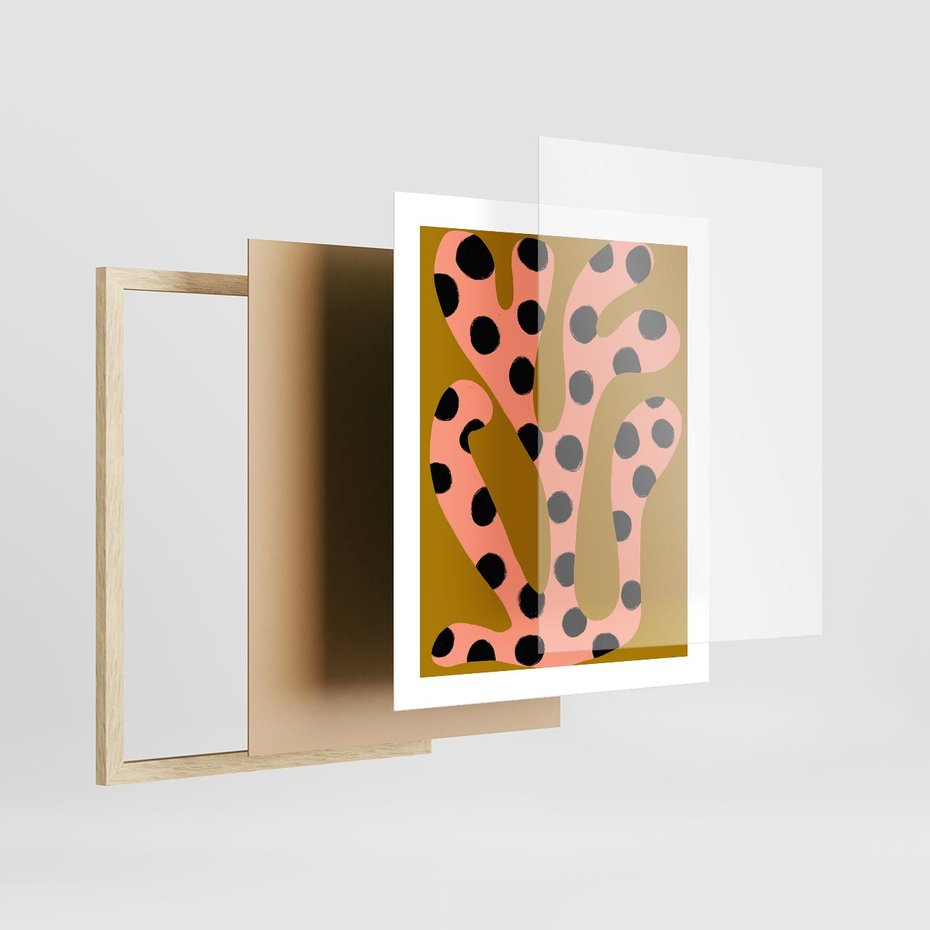 Plakat w ramie 40x50 - Rozkwitająca Wolność Boho - abstrakcyjne boho kształty, dziwne - rama drewno