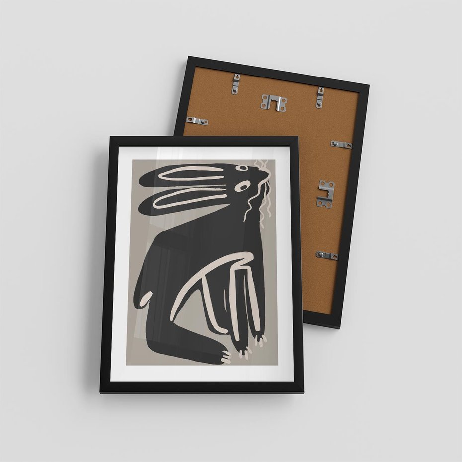 Plakat w ramie 30x40 - Konturujące Struktury - skandynawska sztuka, królik - rama czarna