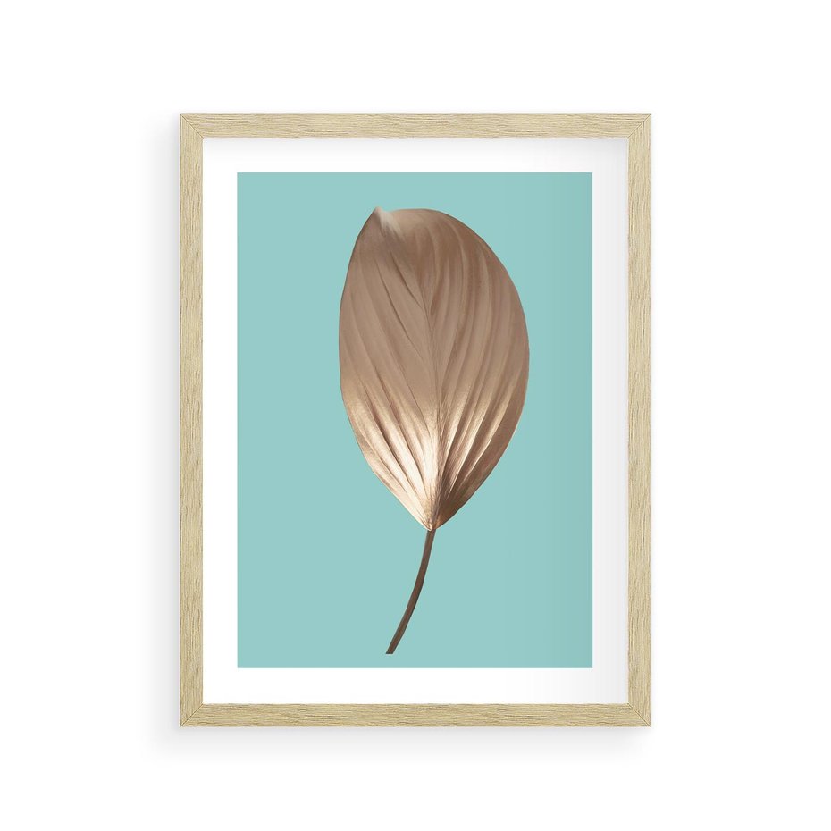 Plakat w ramie 30x40 - Delikatna Harmonia - złote, liście - rama drewno