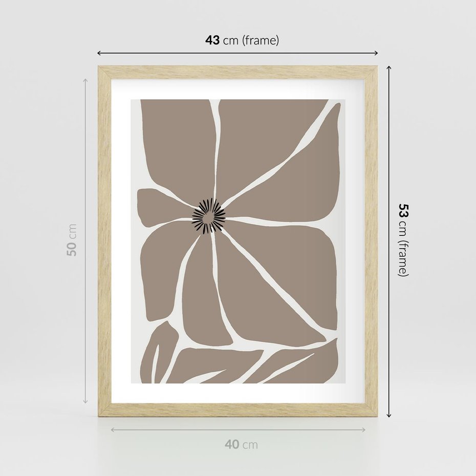 Plakat w ramie 40x50 - Złudne Zmysły - abstrakcyjny kwiat, beże i brązy - rama drewno