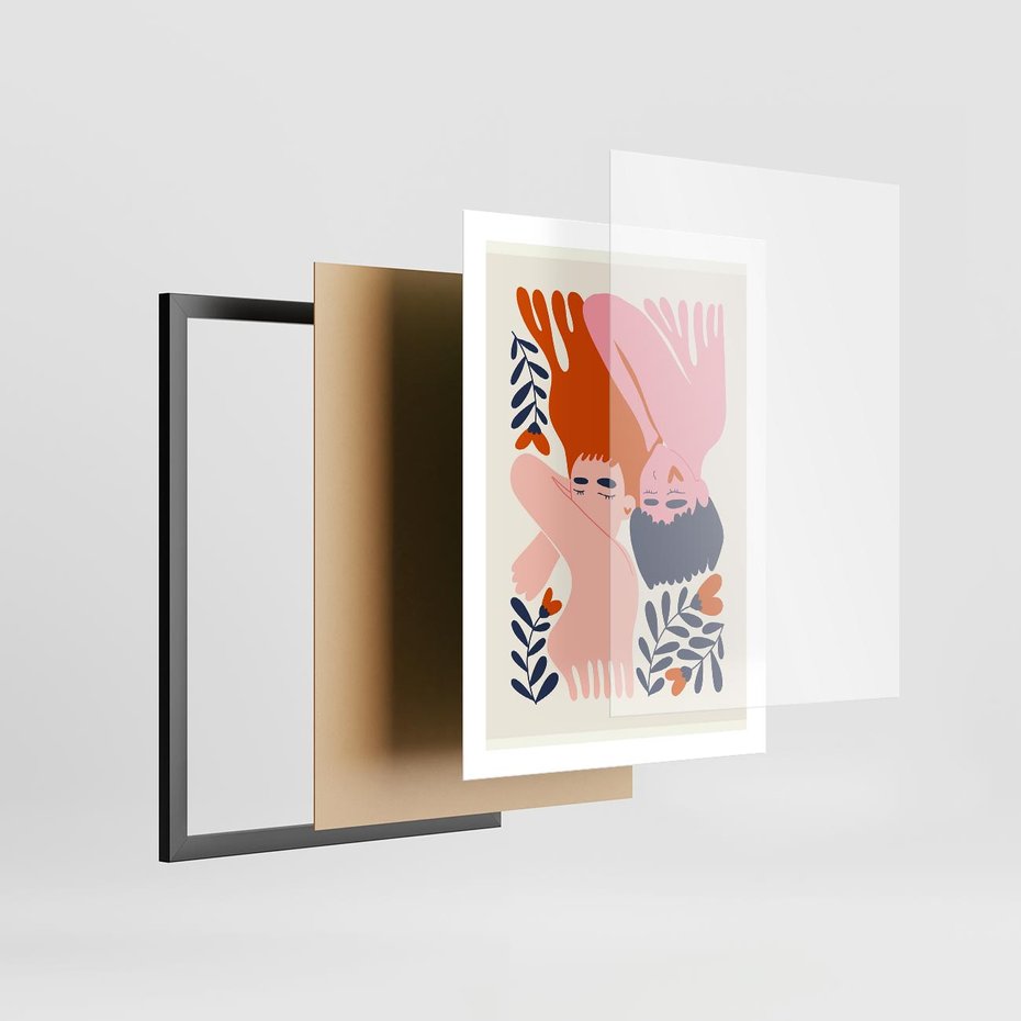 Plakat w ramie 50x70 - Miłość w Dwóch Sercach - miłość, para zakochanych - rama czarna