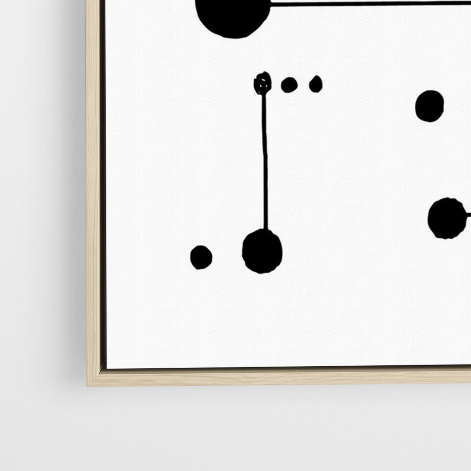 Obraz w ramie 50x70 - Nocne Zawirowania - abstrakcyjny plakat, czarne kropki i kreski - rama drewno