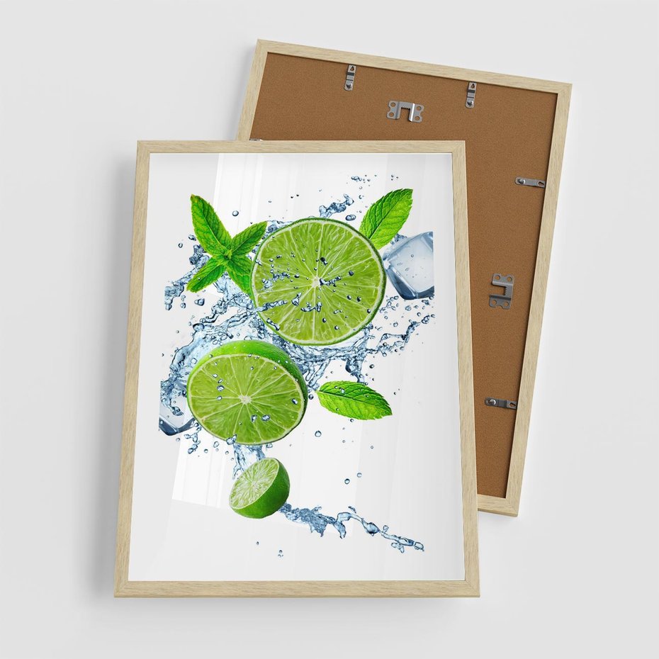 Plakat w ramie 50x70 - Świeżość i Witalność - limonka, owoce - rama drewno