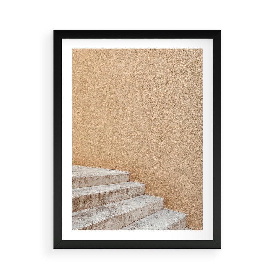 Plakat w ramie 50x70 - Schod w Beżu - schody, minimalizm - rama czarna