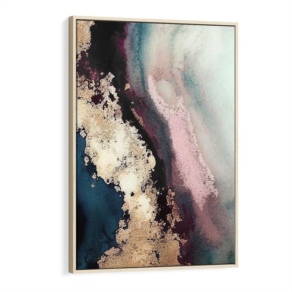 Obraz w ramie 80x120 - Elegancki Impuls - abstrakcyjne plamy, rozlana farba - rama drewno