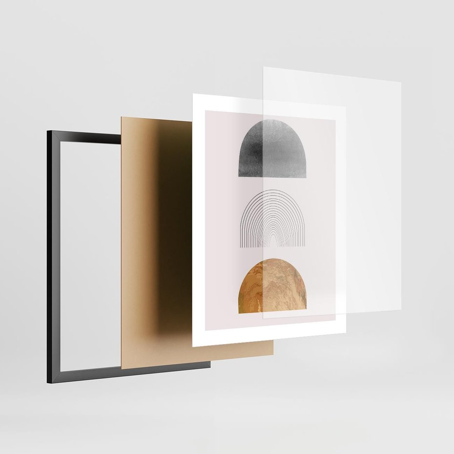 Plakat w ramie 40x50 - Piękno wGeometrycznych Kształtach i Złocie - nowoczesna geometryczna grafika, złote elementy - rama czarna