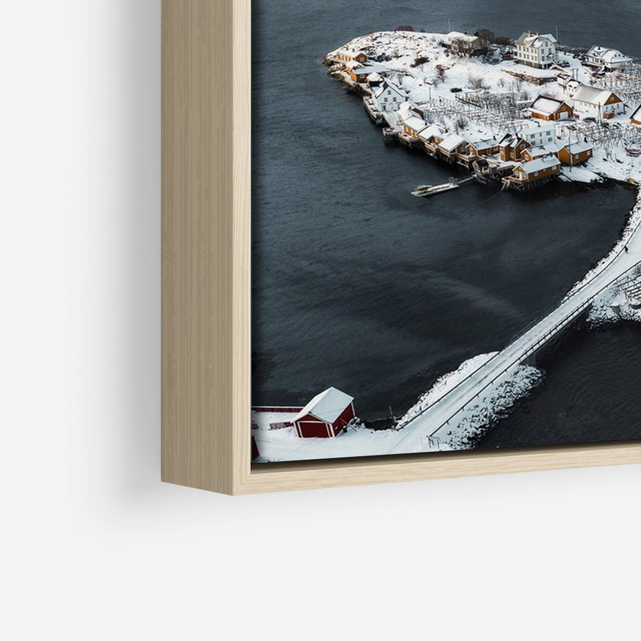 Obraz w ramie 70x100 - Ciepło i Urok Północy - skandynawskie, domki - rama drewno