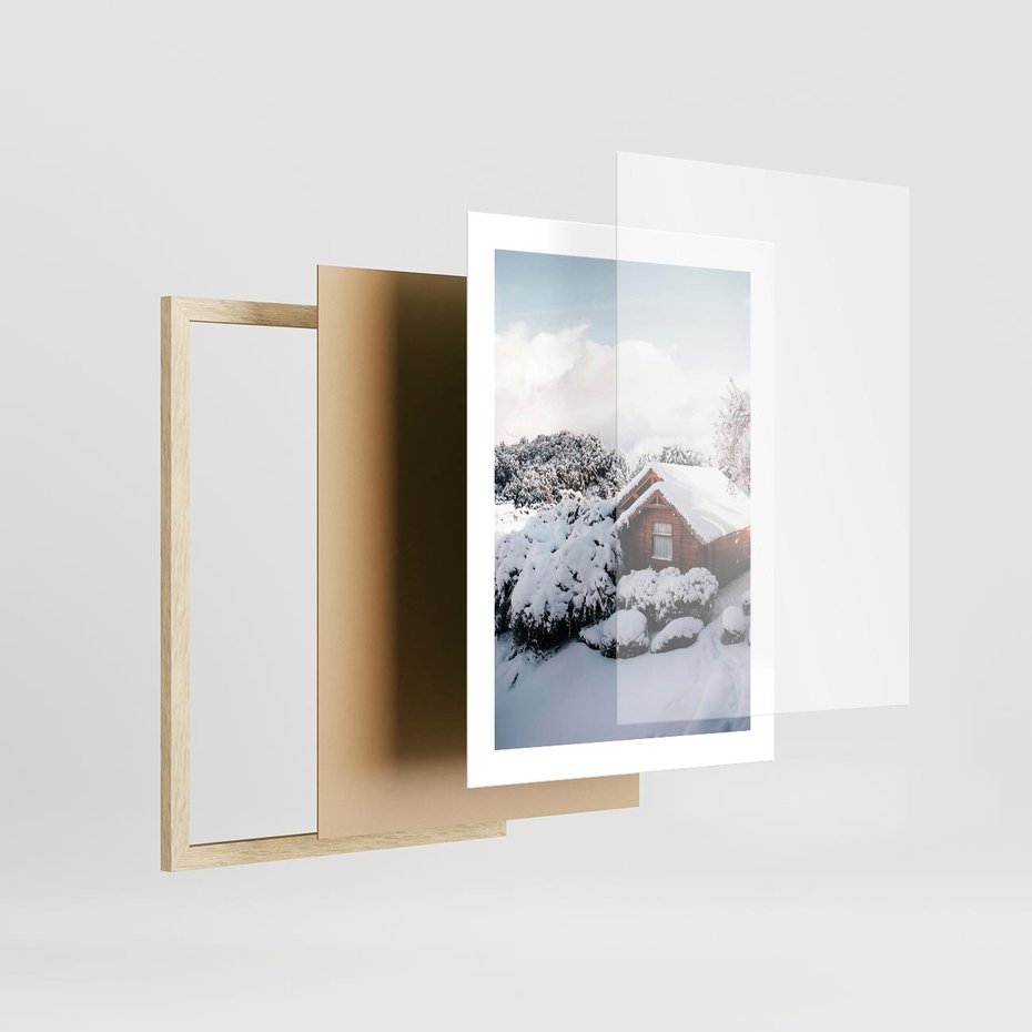 Plakat w ramie 30x40 - Zimowa Idylla w Górach - zima w górach, ośnieżone góry - rama drewno