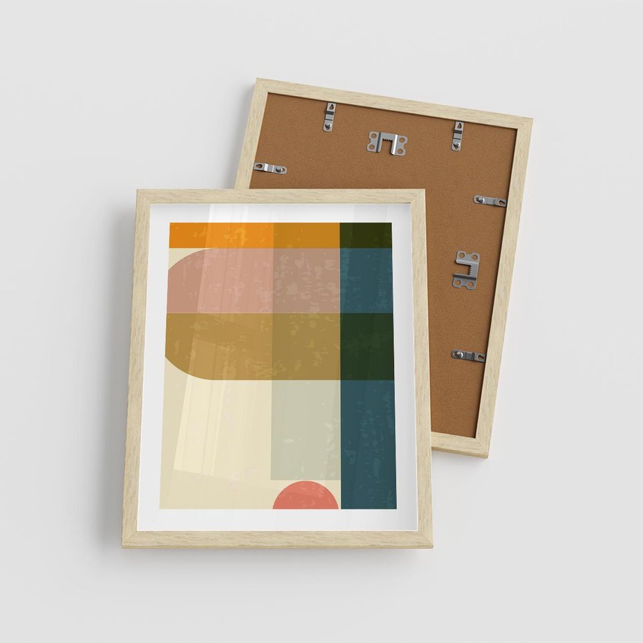 Plakat w ramie 40x50 - Geometryczna Grafika na Plakacie - geometryczna nowoczesna grafika, minimalizm - rama drewno