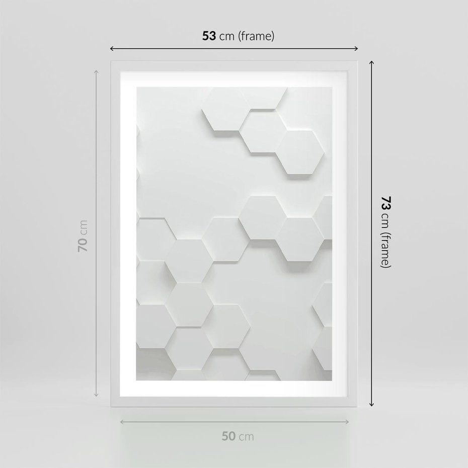 Plakat w ramie 50x70 - Przestrzenne Zabawy - geometryczne, 3D - rama biała