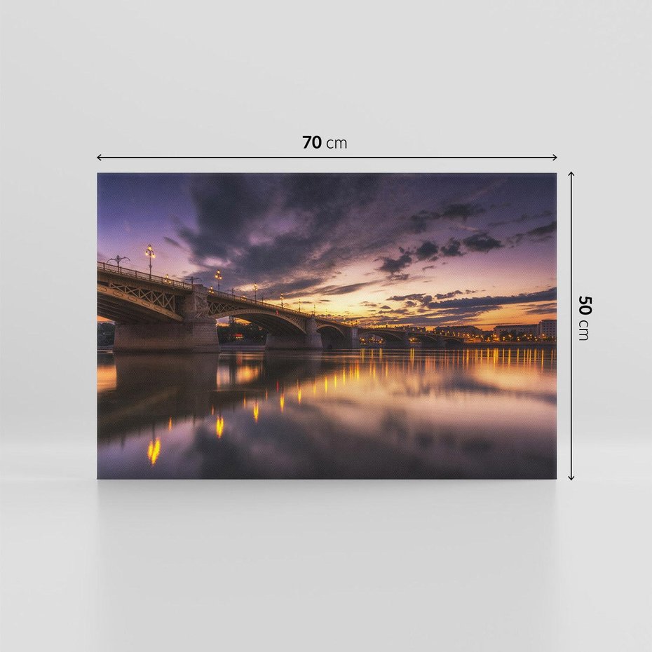 Obraz na płótnie 70x50 - Most nocą - Miasto nad rzeką - most, noc