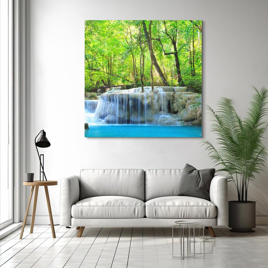 Obraz na płótnie 60x60 - Tajemniczy wodospad w tajskim lesie - Tajlandia, wodospad