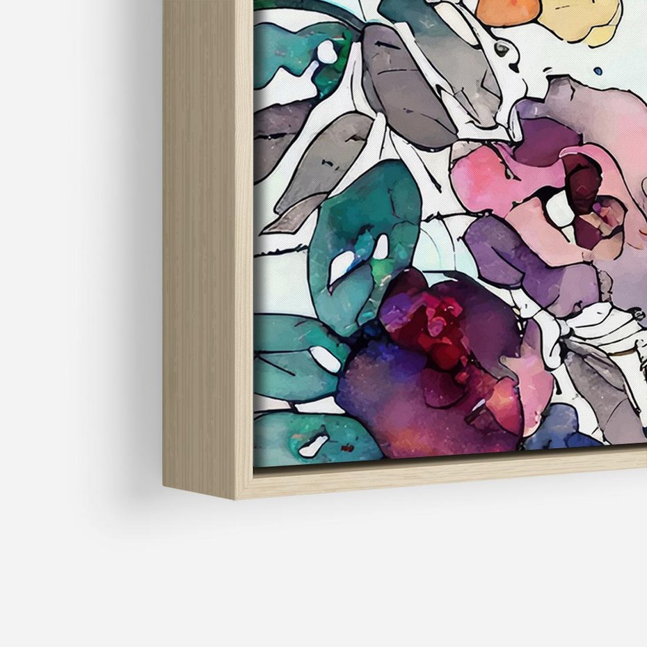 Obraz w ramie 70x50 - Rozkwitające marzenia - akwarelowe kwiaty, kolory - rama drewno