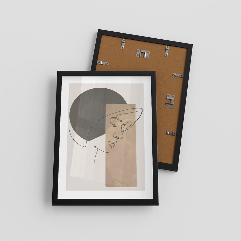 Plakat w ramie 30x40 - Jedną Linią: Kobieca Twarz - abstrakcja, plamy w tle - rama czarna