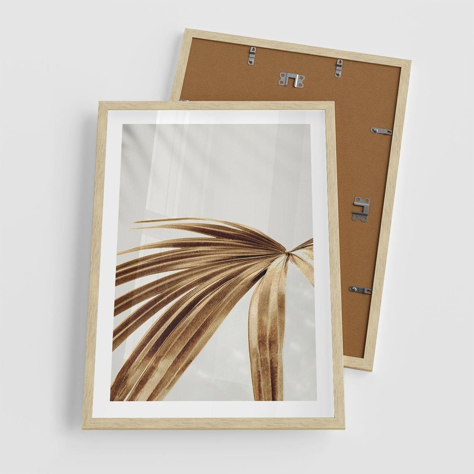 Plakat w ramie 50x70 - Egzotyczny Blask - złote, liście - rama drewno
