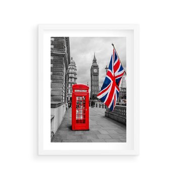 Plakat w ramie 40x50 - Londyńska Budka przy Big Benie - Londyn, budka - rama biała