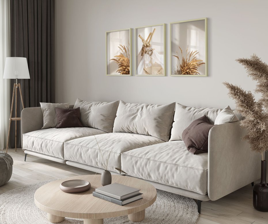 Zestaw obrazy w ramie 40x50 galeria - Boho, pampas, łapacz, snów - rama drewno