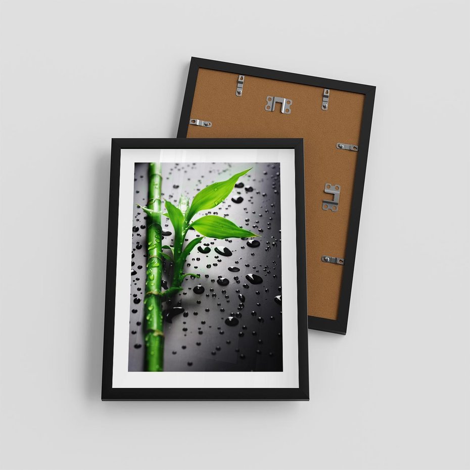 Plakat w ramie 30x40 - Bambusowa Harmonia - bambus, liście - rama czarna