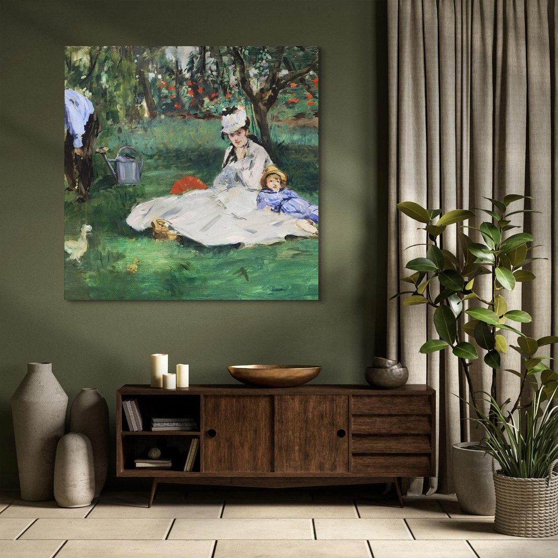Obraz na płótnie 50x50 - Rodzina Monet w ogrodzie w Argenteuil (1874) Édouard Manet - Reprodukcja - reprodukcja, obraz na płótnie