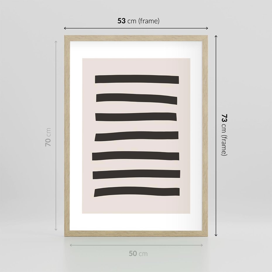 Plakat w ramie 50x70 - Strukturalna Rewolucja Form - minimalizm, czarne pasy - rama drewno
