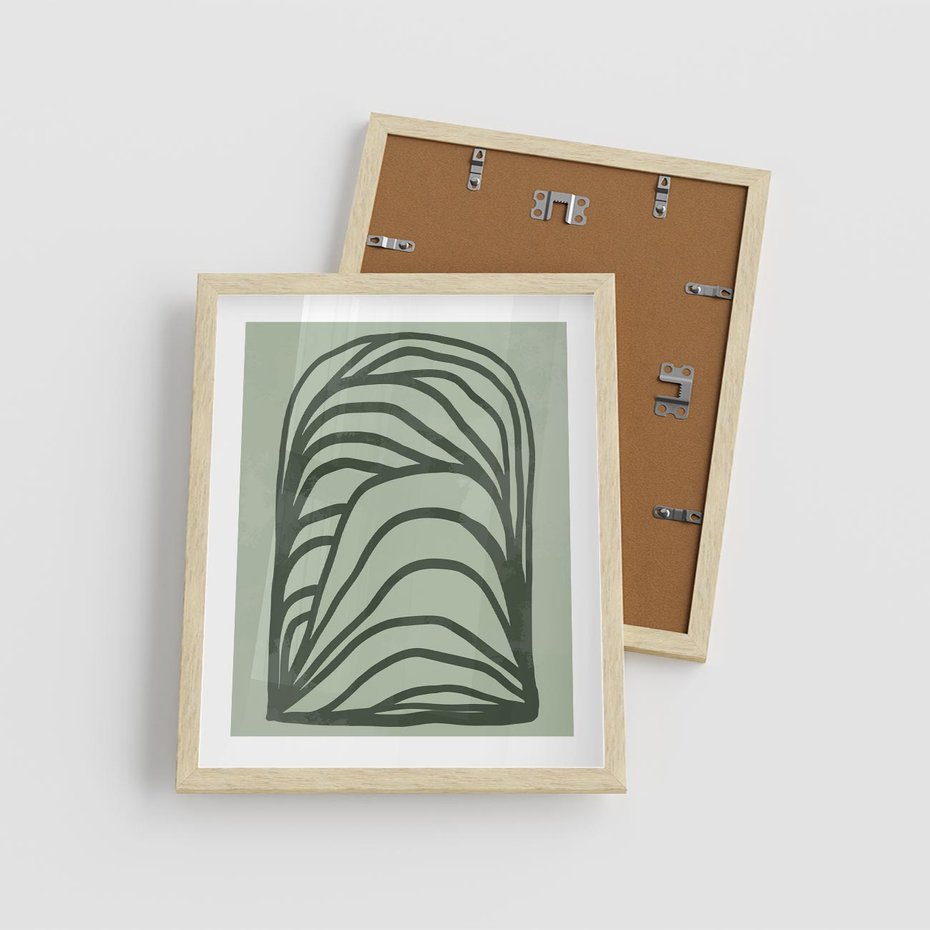 Plakat w ramie 40x50 - Zielonkawy Uścisk Natury - abstrakcyjny zielony motyw, skandynawski design - rama drewno