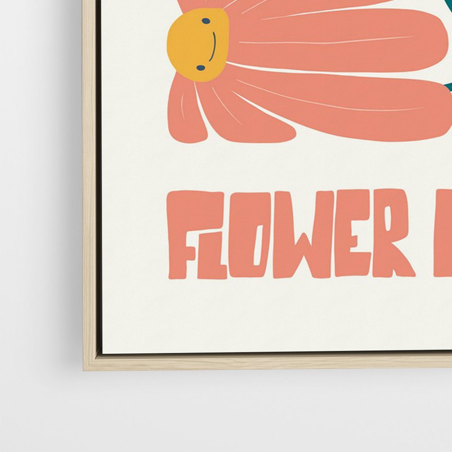 Obraz w ramie 50x70 - Retro Radość - typografia, wesołe kwiaty - rama drewno