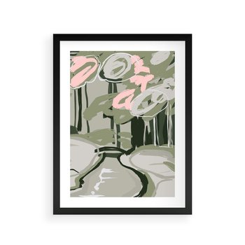 Plakat w ramie 40x50 - Leśny Zakątek - pastelowy krajobraz, nowoczesny plakat - rama czarna