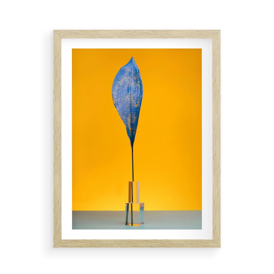 Plakat w ramie 50x70 - Niebiańskie liście - liść, liście - rama drewno