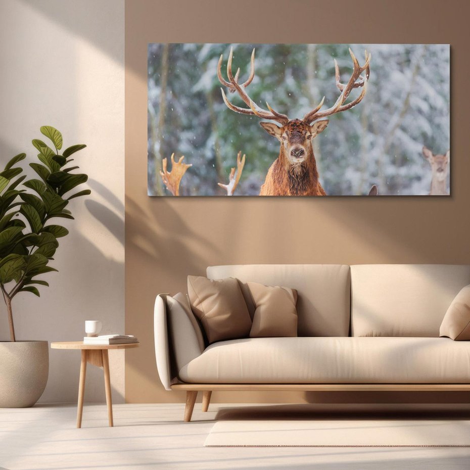 Obraz na płótnie 100x50 - Monarcha Zimowej Dziczy - jeleń, zima