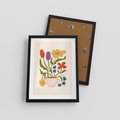Plakat w ramie 30x40 - Kolorowe Granice - kwiaty w filizance, abstrakcja - rama czarna