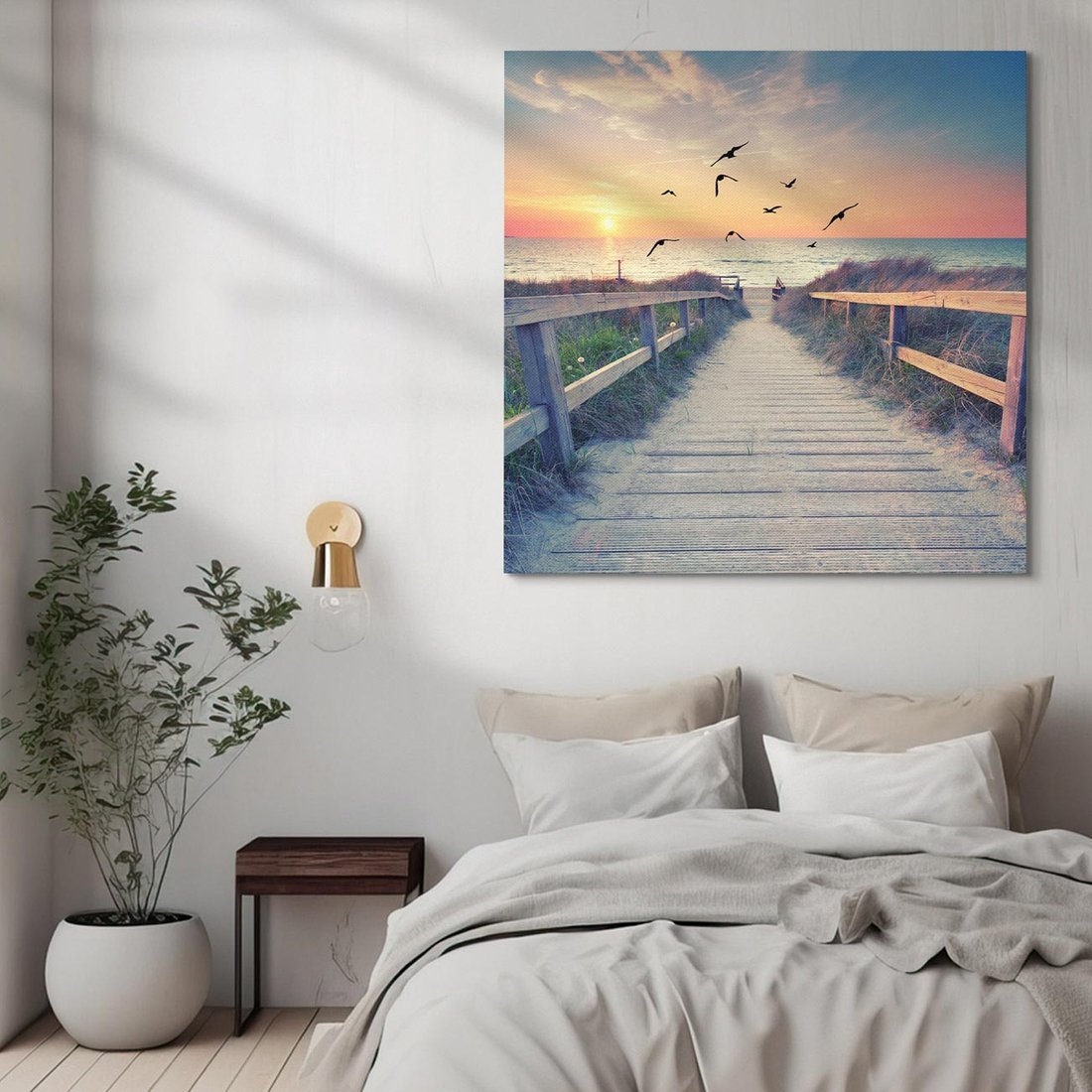 Obraz na płótnie 50x50 - Sielanka nad brzegiem - plaża, pomost