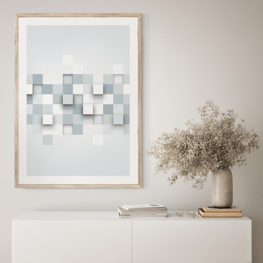 Plakat w ramie 30x40 - Trójwymiarowe formy geometryczne - geometria, 3D - rama drewno