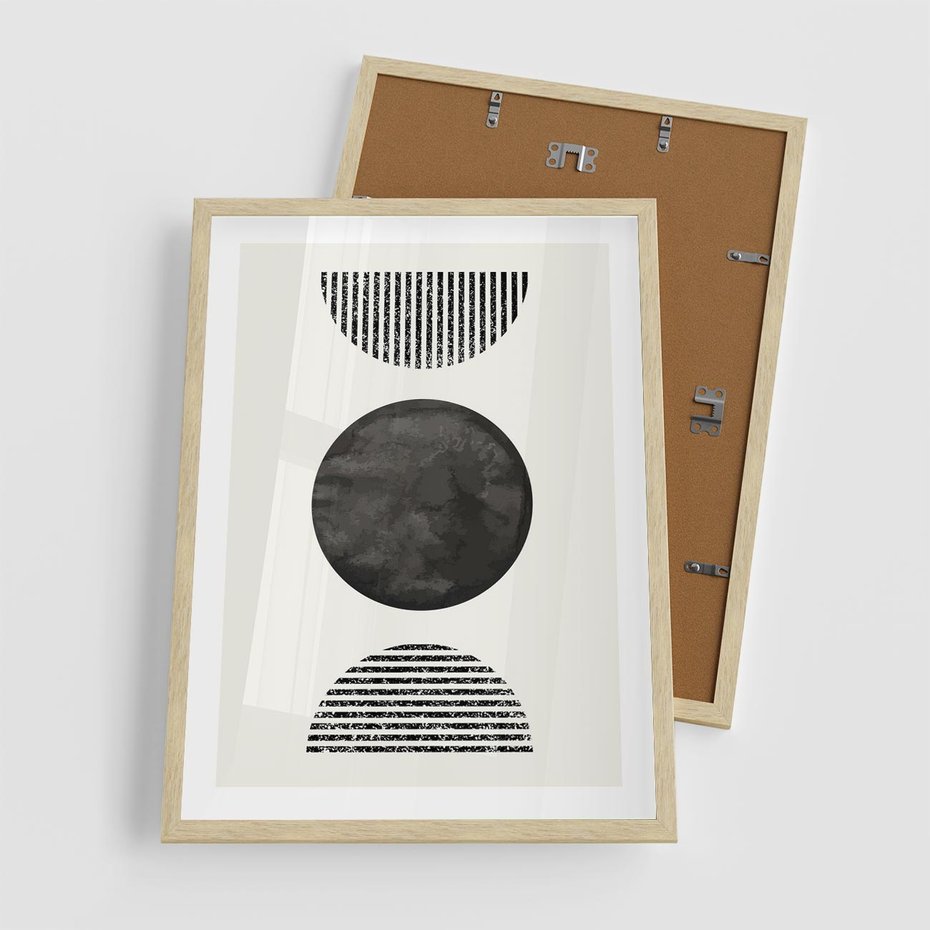 Plakat w ramie 50x70 - Tajemnicza Kompozycja - abstrakcyjne czarno białe formy, minimalizm - rama drewno